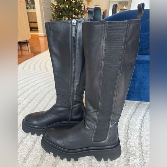 Uterque Chunky Platform Leather Tall Boots - Picture 14 of 16